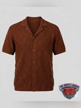 Sandstone Knit Button Front Camp Collar Sweater Shirt Men’s Medium Rust NWT